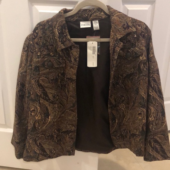 Chico's Jackets & Blazers - CHICOS NEW-Brown/Gold Paisley print, 3 = large